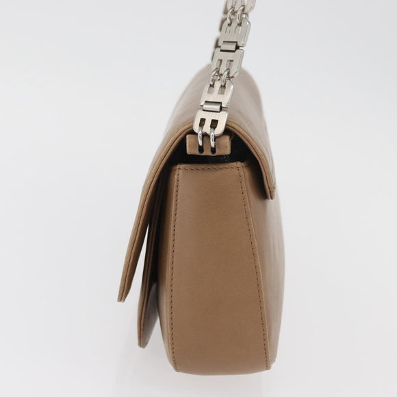 BALLY Chain Shoulder Bag Leather Beige Silver Auth BA13180