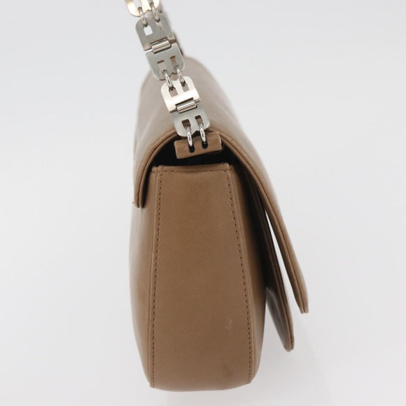 BALLY Chain Shoulder Bag Leather Beige Silver Auth BA13180