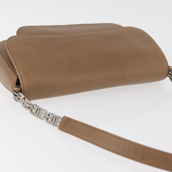 BALLY Chain Shoulder Bag Leather Beige Silver Auth BA13180
