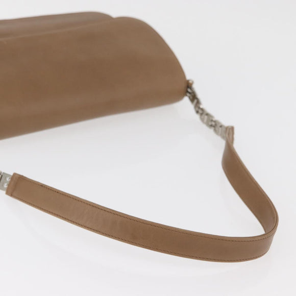 BALLY Chain Shoulder Bag Leather Beige Silver Auth BA13180