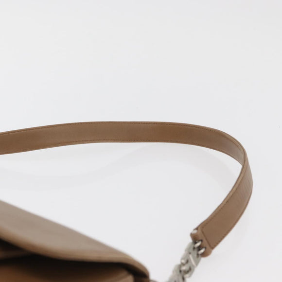 BALLY Chain Shoulder Bag Leather Beige Silver Auth BA13180