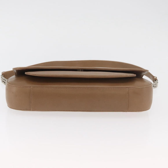 BALLY Chain Shoulder Bag Leather Beige Silver Auth BA13180
