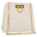 Salvatore Ferragamo Gancini Ketten-Schultertasche Leder Weiß Gold Auth BA13182-1