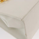 Salvatore Ferragamo Gancini Ketten-Schultertasche Leder Weiß Gold Auth BA13182-9