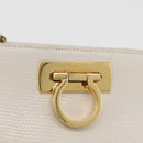 Salvatore Ferragamo Gancini Ketten-Schultertasche Leder Weiß Gold Auth BA13182-17