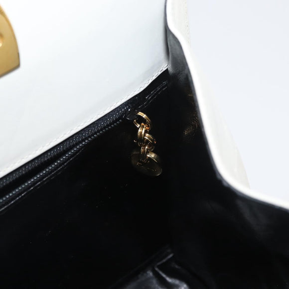 Salvatore Ferragamo Gancini Ketten-Schultertasche Leder Weiß Gold Auth BA13182