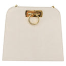 Salvatore Ferragamo Gancini Ketten-Schultertasche Leder Weiß Gold Auth BA13182-13