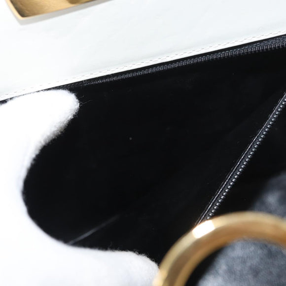 Salvatore Ferragamo Gancini Ketten-Schultertasche Leder Weiß Gold Auth BA13182