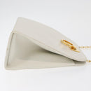 Salvatore Ferragamo Gancini Ketten-Schultertasche Leder Weiß Gold Auth BA13182-3