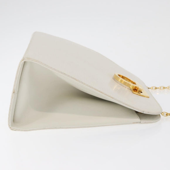 Salvatore Ferragamo Gancini Ketten-Schultertasche Leder Weiß Gold Auth BA13182