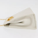 Salvatore Ferragamo Gancini Ketten-Schultertasche Leder Weiß Gold Auth BA13182-4