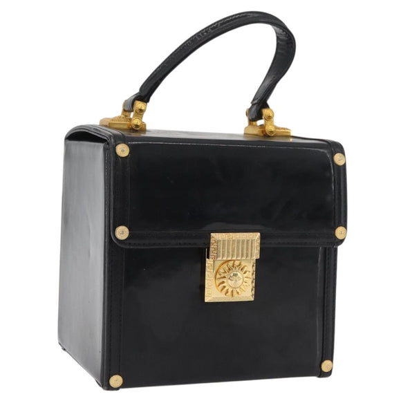 Gianni Versace Hand Bag Patent Leather Black Gold Auth BA13187
