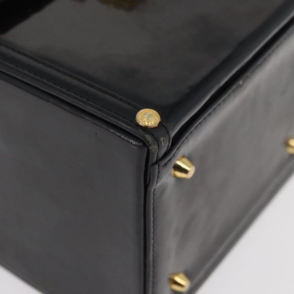 Gianni Versace Hand Bag Patent Leather Black Gold Auth BA13187
