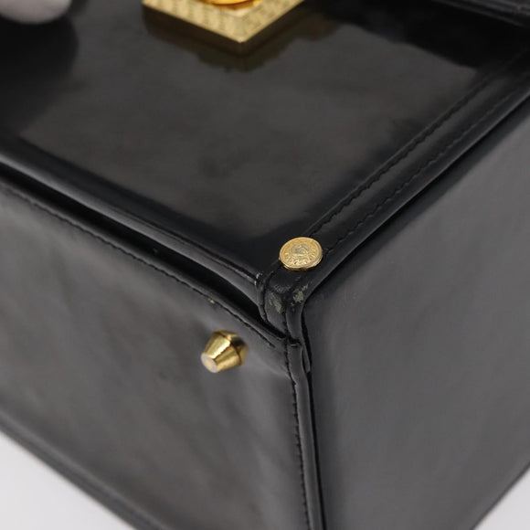 Gianni Versace Hand Bag Patent Leather Black Gold Auth BA13187