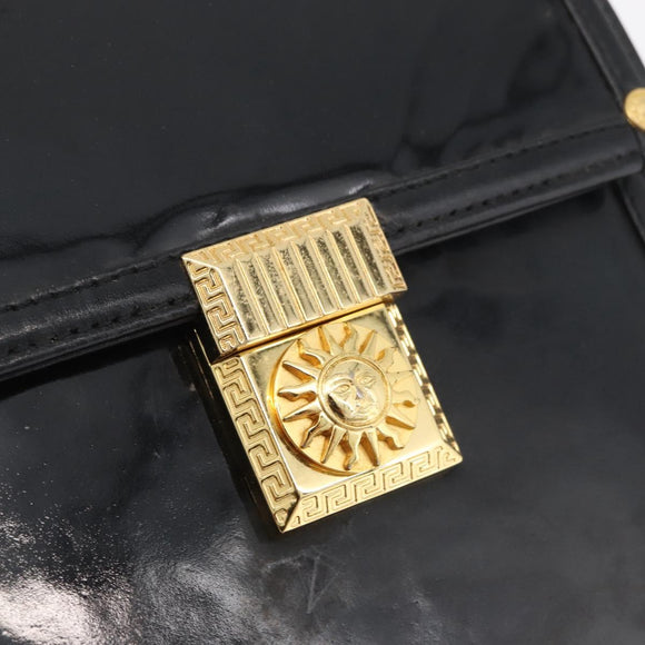 Gianni Versace Hand Bag Patent Leather Black Gold Auth BA13187