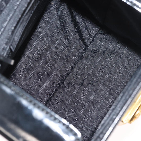 Gianni Versace Hand Bag Patent Leather Black Gold Auth BA13187