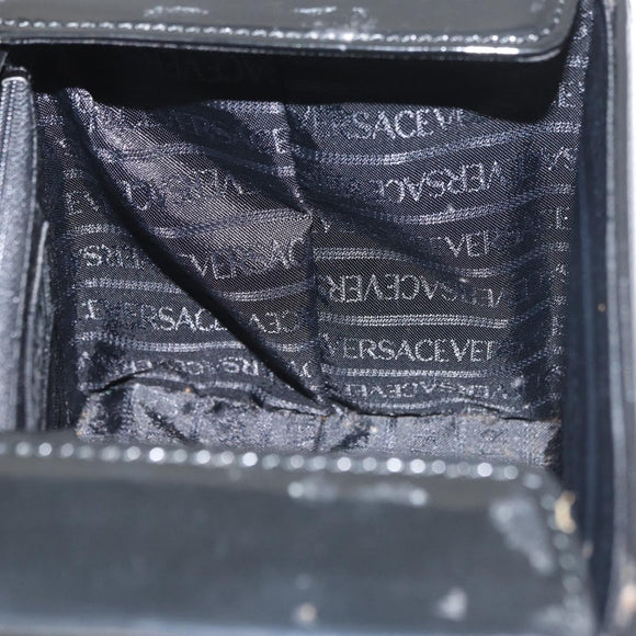 Gianni Versace Hand Bag Patent Leather Black Gold Auth BA13187