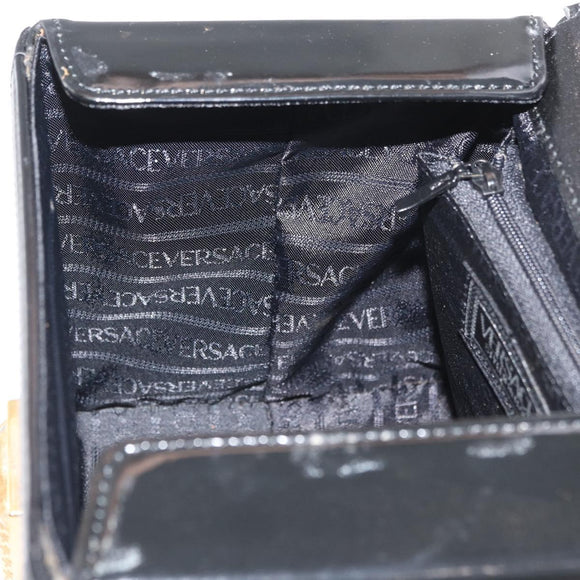 Gianni Versace Hand Bag Patent Leather Black Gold Auth BA13187