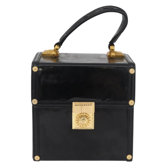 Gianni Versace Hand Bag Patent Leather Black Gold Auth BA13187