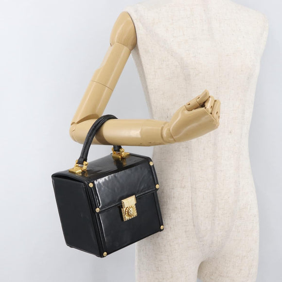 Gianni Versace Hand Bag Patent Leather Black Gold Auth BA13187