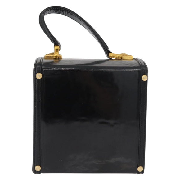 Gianni Versace Hand Bag Patent Leather Black Gold Auth BA13187