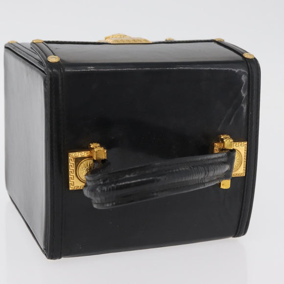 Gianni Versace Hand Bag Patent Leather Black Gold Auth BA13187