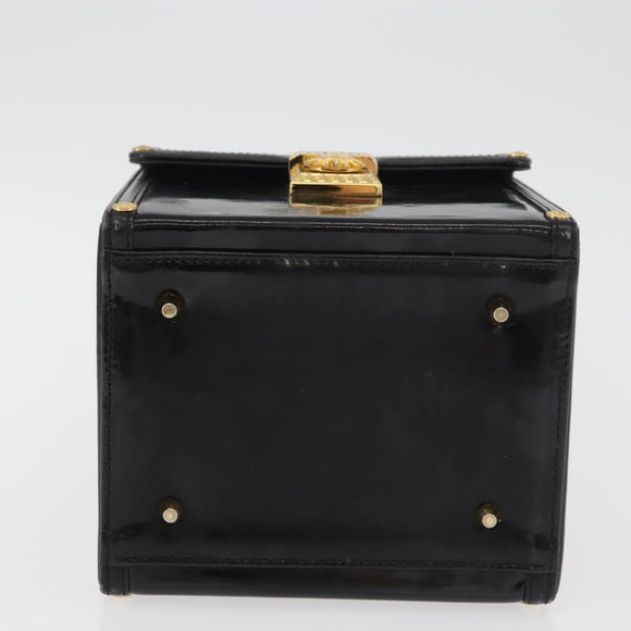 Gianni Versace Hand Bag Patent Leather Black Gold Auth BA13187