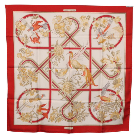 HERMES Carre 90 Scarf ""Caraibes"" Silk Red Auth BA13189M