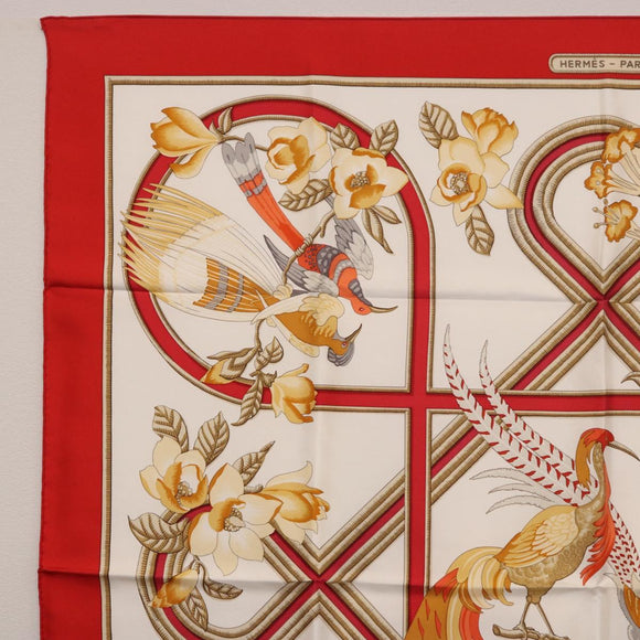 HERMES Carre 90 Scarf ""Caraibes"" Silk Red Auth BA13189M