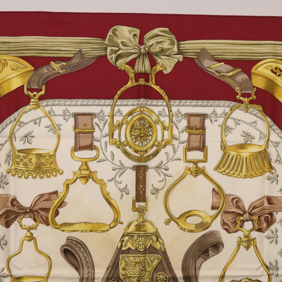 HERMES Carre 90 Scarf ""RETRIERS"" Silk Bordeaux Auth BA13192