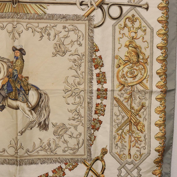 HERMES Carre 90 Scarf ""LVDOVICVS MAGNVS"" Silk Gray Auth BA13194