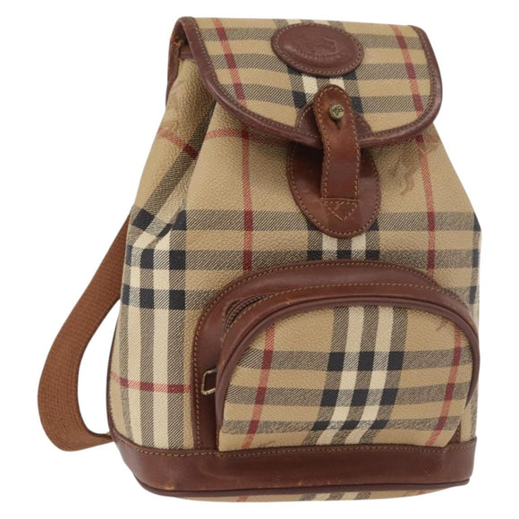 Burberry Nova Check Rucksack PVC Beige Gold Auth BA13204