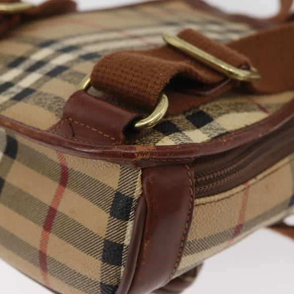 Burberry Nova Check Rucksack PVC Beige Gold Auth BA13204