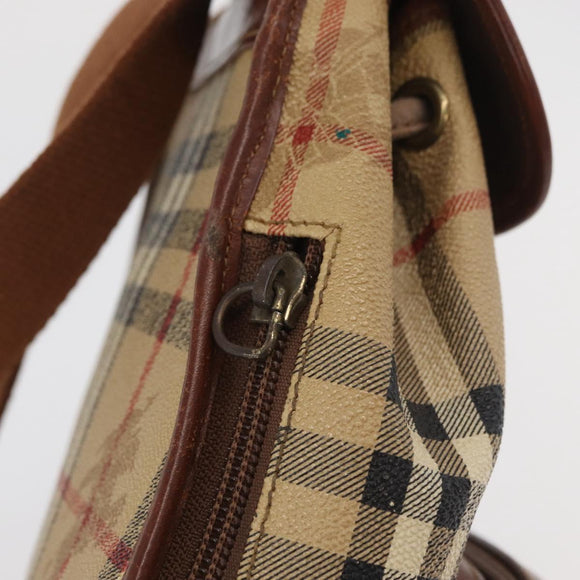 Burberry Nova Check Rucksack PVC Beige Gold Auth BA13204