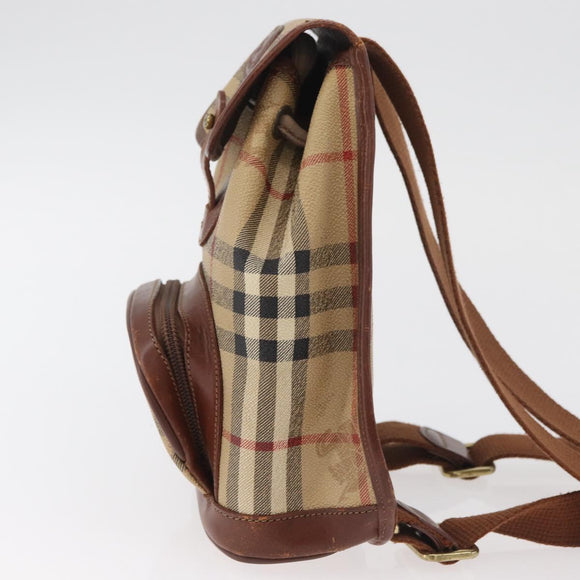 Burberry Nova Check Rucksack PVC Beige Gold Auth BA13204