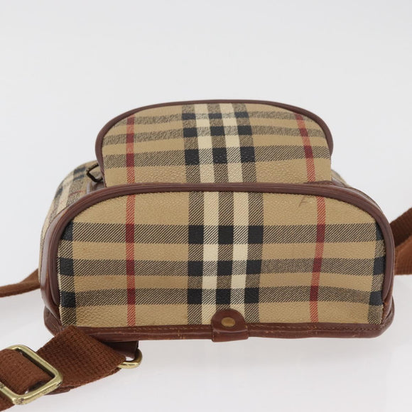 Burberry Nova Check Rucksack PVC Beige Gold Auth BA13204
