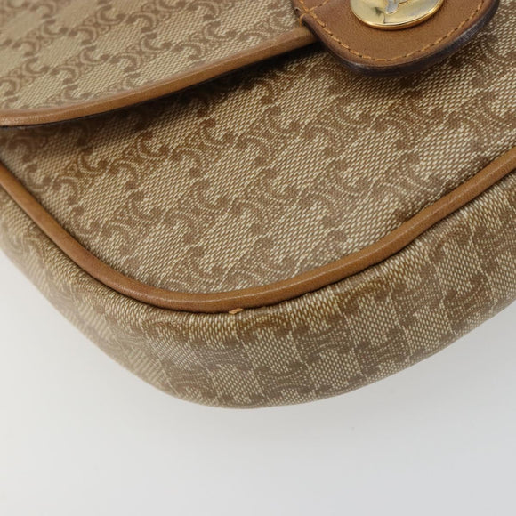 CELINE Macadam Canvas Shoulder Bag PVC Leather Beige Gold Auth BA13205