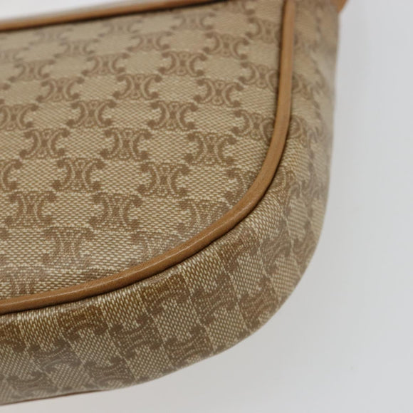 CELINE Macadam Canvas Shoulder Bag PVC Leather Beige Gold Auth BA13205
