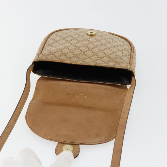 CELINE Macadam Canvas Shoulder Bag PVC Leather Beige Gold Auth BA13205