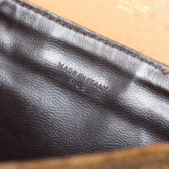 CELINE Macadam Canvas Shoulder Bag PVC Leather Beige Gold Auth BA13205