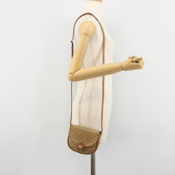 CELINE Macadam Canvas Shoulder Bag PVC Leather Beige Gold Auth BA13205