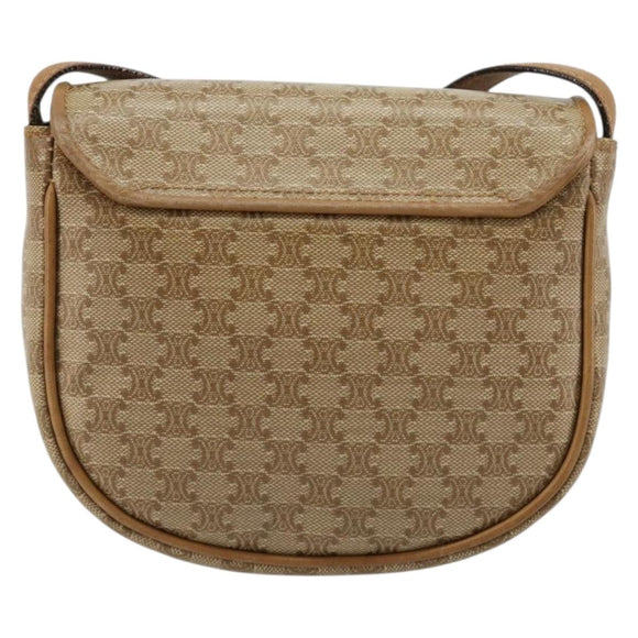 CELINE Macadam Canvas Shoulder Bag PVC Leather Beige Gold Auth BA13205