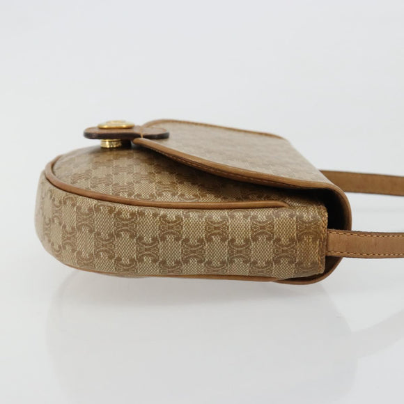 CELINE Macadam Canvas Shoulder Bag PVC Leather Beige Gold Auth BA13205