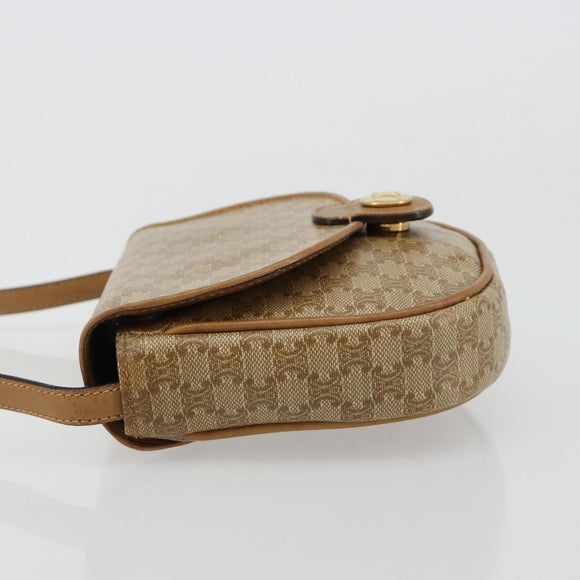 CELINE Macadam Canvas Shoulder Bag PVC Leather Beige Gold Auth BA13205