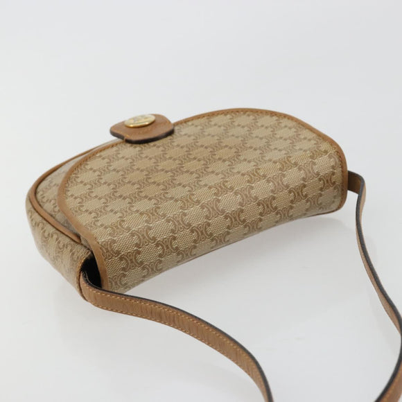 CELINE Macadam Canvas Shoulder Bag PVC Leather Beige Gold Auth BA13205