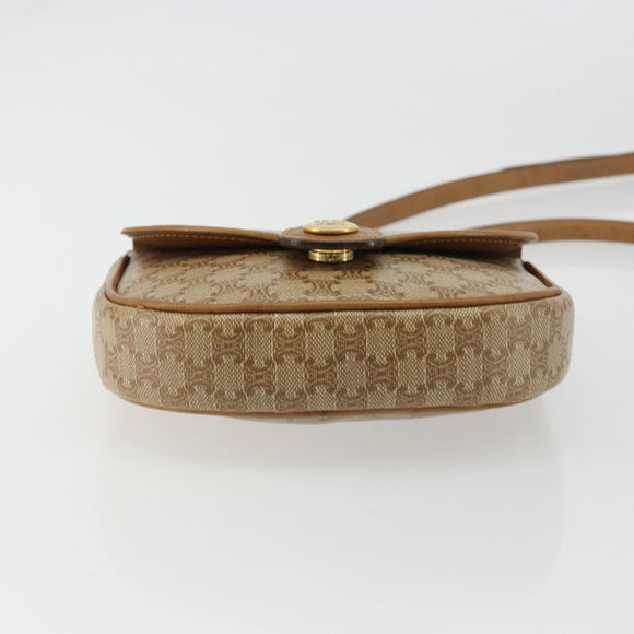 CELINE Macadam Canvas Shoulder Bag PVC Leather Beige Gold Auth BA13205