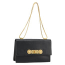 VERSACE Chain Shoulder Bag Leather Black Gold Auth BA13207-1
