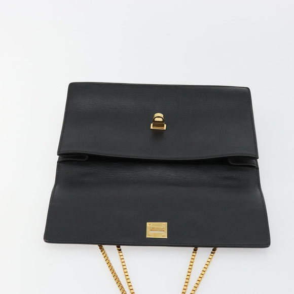VERSACE Chain Shoulder Bag Leather Black Gold Auth BA13207