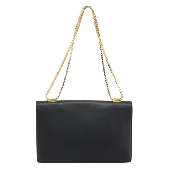VERSACE Chain Shoulder Bag Leather Black Gold Auth BA13207