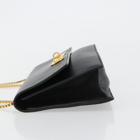 VERSACE Chain Shoulder Bag Leather Black Gold Auth BA13207